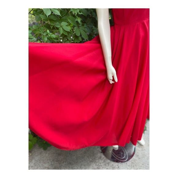 1950's Red Taffeta Ball Gown Formal New Look Surplice Neckline Flared Skirt Bone - Picture 10 of 10